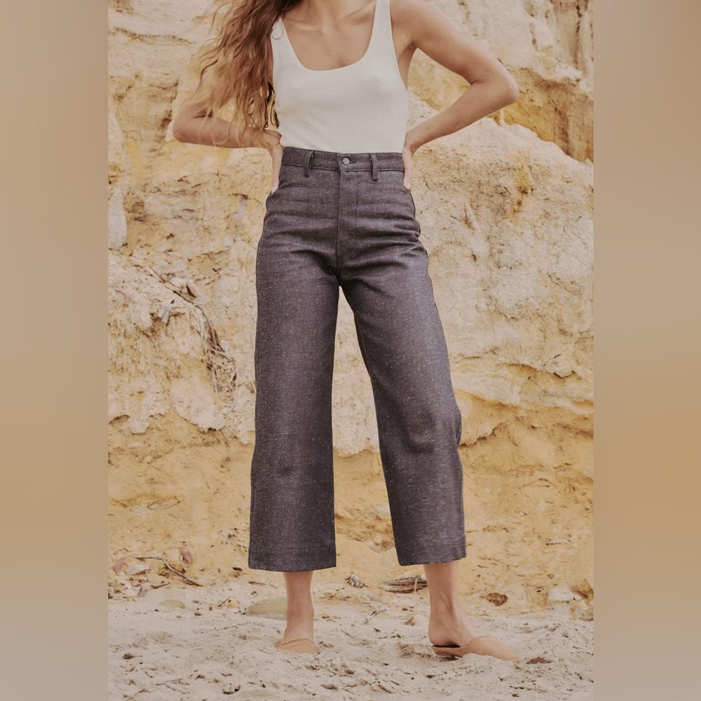 Ozma crop wide leg jeans, indigo flecked denim, size 26